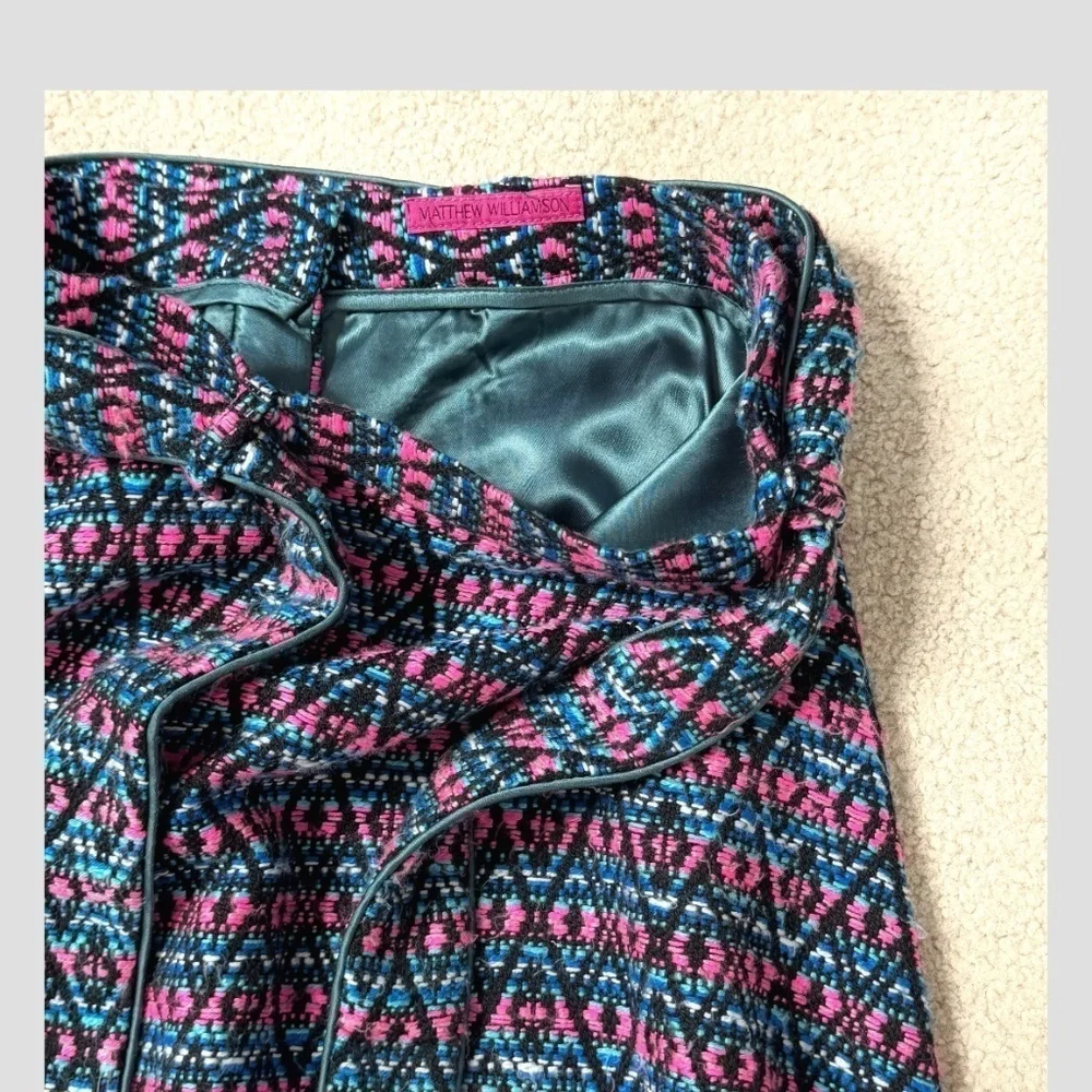 Matthew Williamson A- Line Skirt Detachable Belt Textured Fabric Pink Blue Print